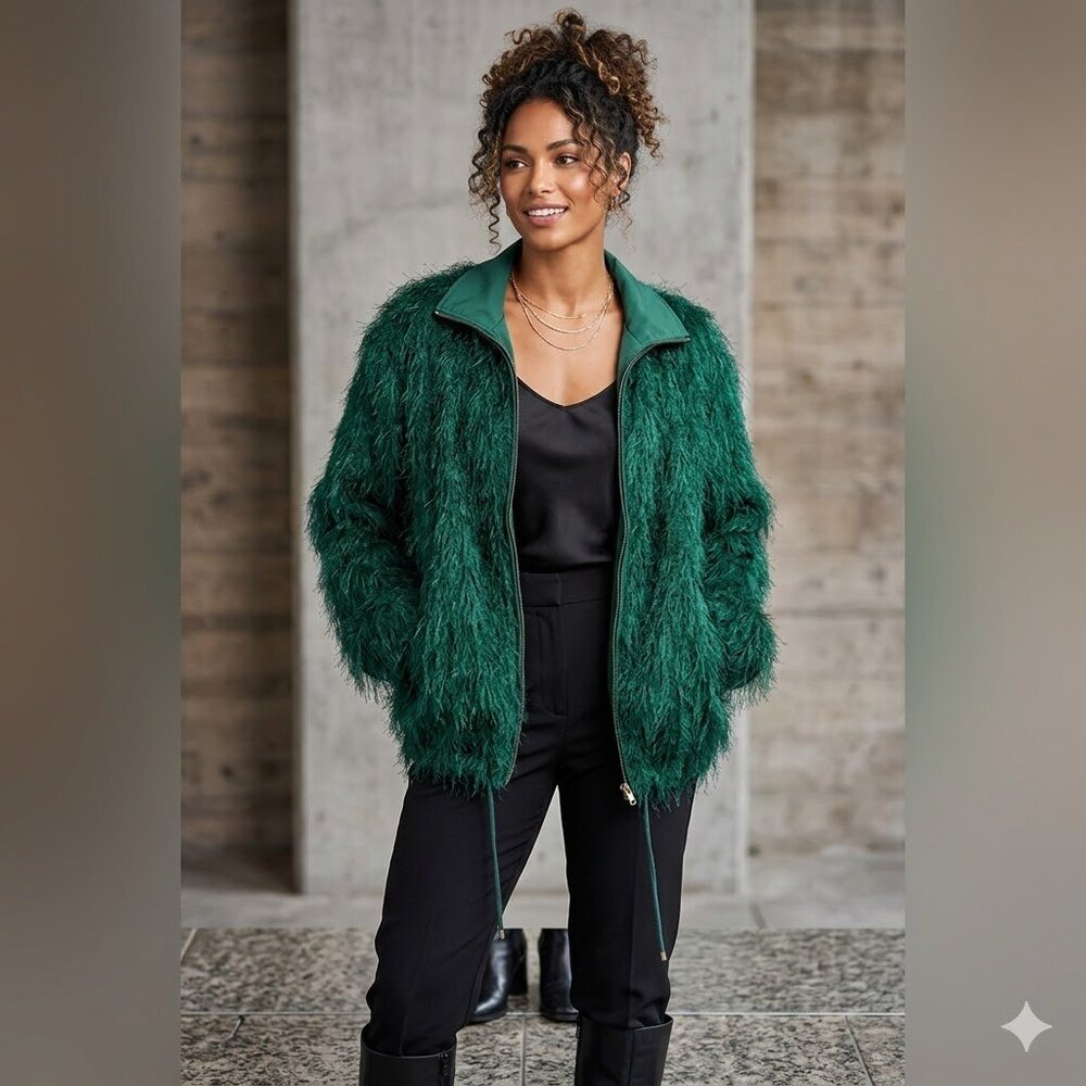 Green Fuzzy Eyelash Women's Jacket